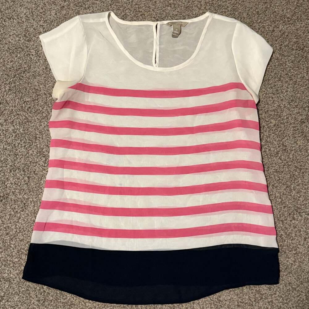Banana Republic Pink White Striped Short Sleeve T-Shirt